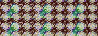 Raster deseni. Kahverengi renklerde bahar çiçekleri. Raster illüstrasyonu. Patlayan çiçekler soyut yerleştirilmiş.