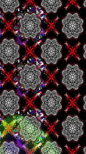 Hint süsü. Siyah renklerde. Raster illüstrasyonu. Çiçek duvar kağıdı. Çizim kalıbı. Renkli süs kenarı.