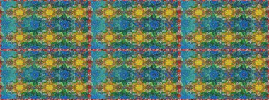 Renkli Bahar Temalı Kusursuz Arkaplan. Raster illüstrasyonunda kusursuz çiçek deseni. Mavi renkli çiçekler. Düz Çiçek Elementleri Tasarımı.