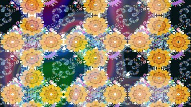 Millefleur 'lar. Küçük bej rengi, çiçekli oldukça eski bir bez çanta deseni. Tekstil, kumaş, kapaklar, duvar kağıtları, baskı, paket, koleksiyon defteri, örgü, dekupaj için çiçek arkaplanı..