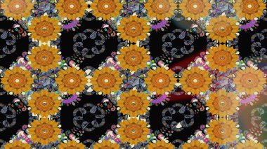 Sevimli çiçek raster deseni. Düz Çiçek Elementleri Tasarımı. Renkli Bahar Teması eskiz kalıbı. Siyah renkte çiçekler.