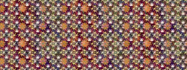 Millefleur 'lar. Tekstil, kumaş, kapaklar, duvar kağıtları, baskı, naylon, koleksiyon defteri, örgü, dekupaj için güzel bir eskiz. Küçük kahverengi ve bej renkte güzel bir besin torbası deseni, çiçekler..