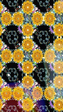 Çiçekli el çizimi çizimi deseni. Modern gelişim sarı raster arka plan duvar kâğıdı illüstrasyon klasik çizgili iz sürme desenli çiçekler, çiçekli süsler.