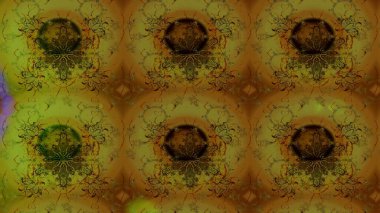 Yapraklı çiçekler ve kahverengi renkli papatya çiçekleri. Raster - stok. Taslak arkaplan deseni.