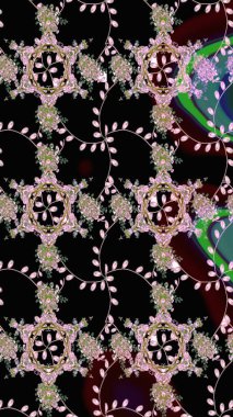 Raster illüstrasyonundaki çiçek desenli çizim. Renkli Bahar Teması eskiz kalıbı. Siyah renkli çiçekler. Düz Çiçek Elementleri Tasarımı.