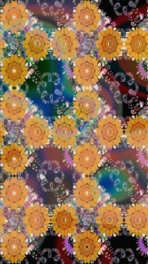 Turuncu renkli turuncu kıvırcık çiçekler. Raster illüstrasyonu. Klasik çiçek tasarım elementleri.