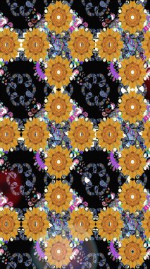 Çiçekli eskiz arkaplanı. Düz Çiçek Elementleri Tasarımı. Renkli Bahar Teması eskiz kalıbı. Çocuk stili.