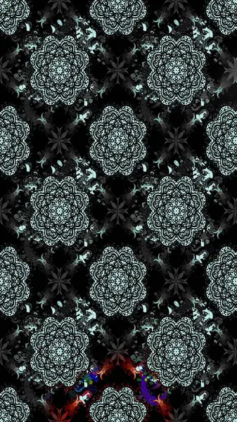 Suluboya elle çizilmiş çiçek desenli eskiz deseni. Parlak renkli fantezi çiçekleri, yapraklar, siyah renkli tomurcuklar.