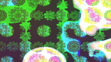Raster illüstrasyonundaki çiçek desenli çizim. Yeşil renkte çiçekler.