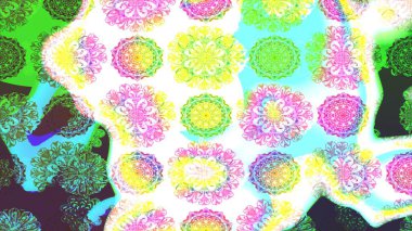 Raster illüstrasyonu. Yeşil renkli çiçekler. El çizimi çiçekli soyut çizim deseni.