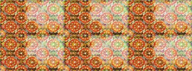 Turuncu ve altın desenli. Klasik raster şablonu. Tekrarlayan ögelerle kusursuz soyut arkaplan.