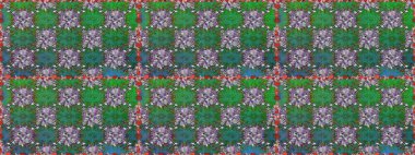 Raster Illustrasyon 'da moda olmayan çiçek deseni. Güzel kumaş deseni. Renkli Yaz Temalı Kusursuz Arkaplan. Düz Çiçek Elementleri Tasarımı.