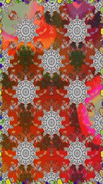 Şirin çiçekli kusursuz desen ve kahverengi renklerde yapraklar suluboya çiçek deseni, duvar kağıdı, kart veya kumaş için fayanslı. Raster illüstrasyonu.