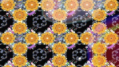 Robot resim. Küçük çiçekte güzel bir desen. Motley illüstrasyonu. Küçük renkli çiçekler. Moda baskıları için zarif bir şablon. Çiçekli bahar çiçekleri.