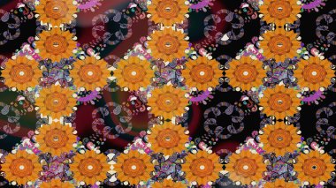 Çiçek desenli raster, turuncu çizgi grafik desenli soyut raster arkaplan. Modern stil dokusu.