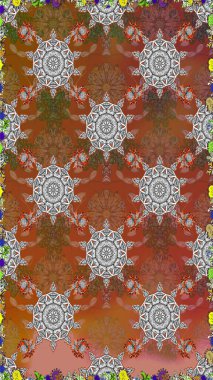 Çiçeksiz desenli arka plan. Renkli Bahar Temalı Kusursuz Arkaplan. Kahverengi renkli çiçekler. Düz Çiçek Elementleri Tasarım Raster illüstrasyonu.