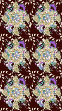 Suluboya çiçekli çiçek deseni. Raster illüstrasyonu. Kahverengi renkli güzel tekstil.