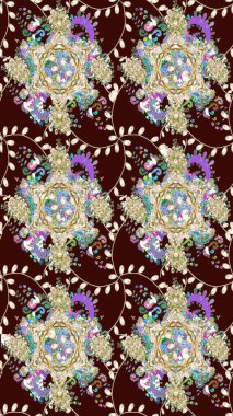 Suluboya çiçekli çiçek deseni. Raster illüstrasyonu. Kahverengi renkli güzel tekstil.