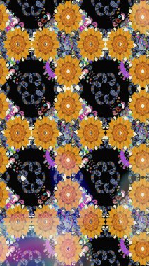 Soyut etnik raster çizim kalıbı. Kabile sanatı boho baskısı, klasik çiçek arkaplanı. Arkaplan dokusu, duvar kağıdı, siyah renkli çiçek teması.