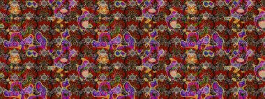 Kahverengi renkli etnik çiçeklerin olduğu zarif bir eskiz modeli. Raster Çiçek İllüstrasyon Şirin Tekstil.