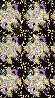 Soyut etnik raster çizim kalıbı. Kabile sanatı boho baskısı, klasik çiçek arkaplanı. Arkaplan dokusu, duvar kağıdı, siyah renkli çiçek teması.