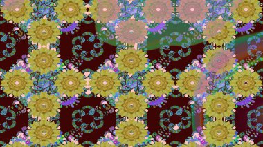 Sevimli çiçek raster deseni. Düz Çiçek Elementleri Tasarımı. Kahverengi renkli çiçekler. Renkli Yaz Teması çizim şablonu.