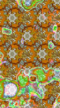 Kahverengi renkte çok kahverengi, zarif küçük çiçekler ve komik böcekler, raster desen, illüstrasyon.