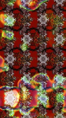 Halk tarzı. Modern çiçek arkaplanı. Parlak renkli çiçekleri ve kahverengi renkli yaprakları olan harika bir çiçek deseni. Moda baskıları için zarif bir şablon.