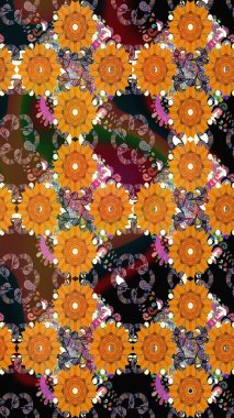 Nazikçe, güzel çiçek arkaplanı. Çiçekli karalama şeklinde Raster çiçek deseni. Turuncu renkte çiçekler.