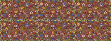 Çiçek deseni. Raster illüstrasyonu. Kusursuz Chichi kumaş deseni. Renkli Bahar Temalı Kusursuz Arkaplan. Düz Çiçek Elementleri Tasarımı.