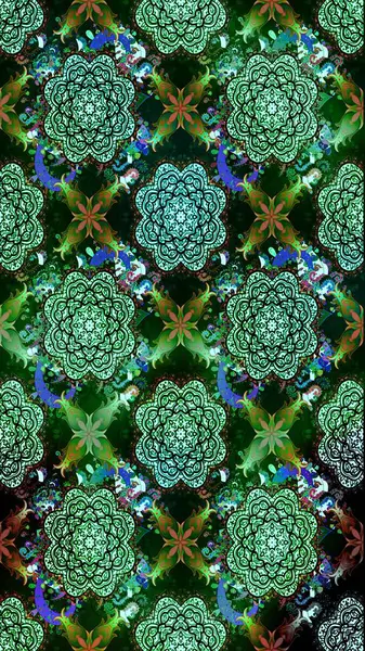 Moda baskıları için zarif bir şablon. Halk tarzı. Modern çiçek arkaplanı. Parlak renkli çiçekleri ve yeşil yaprakları olan harika bir çiçek deseni..