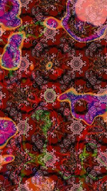 Raster illüstrasyonu. Kahverengi renklerde. Güzel kumaş deseni. Raster illüstrasyonunda çiçek deseni çizimi.