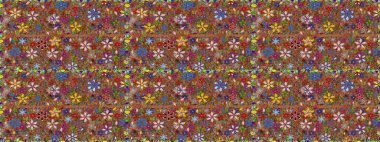 Çiçek deseni. Raster illüstrasyonu. Kusursuz Chichi kumaş deseni. Renkli Bahar Temalı Kusursuz Arkaplan. Düz Çiçek Elementleri Tasarımı.