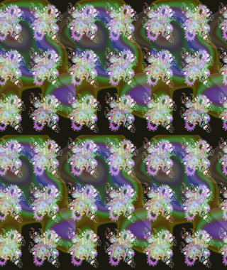 Şirin çiçekli eskiz deseni ve yeşil renkli yapraklar, suluboya çiçek deseni, duvar kağıdı, kart veya kumaş için fayanslı. Raster illüstrasyonu.