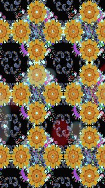 Çiçek desenli çizim. Raster illüstrasyonu. Asya tekstil tarzında. Renkli Bahar Teması eskiz kalıbı. Güzel kumaş deseni. Düz Çiçek Elementleri Tasarımı.