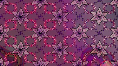 Çiçek ve yapraklı karalama şeklinde Raster çiçek deseni. Raster illüstrasyonu. Yumuşak, bahar çiçekleri mor renklerde.