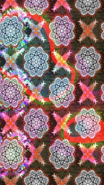 Raster Çiçek İllüstrasyonu 'nun şirin tekstili. Kahverengi renkli etnik çiçeklerle zarif bir eskiz deseni..