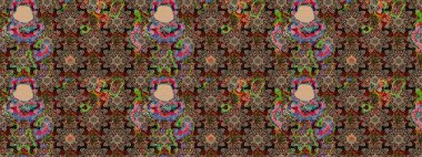 Şirin çiçekli, desenli, bej renkli bir eskiz deseni. Tekstil için suluboya eskiz deseni. El çizimi çiçek çizimi deseni (fayans)).