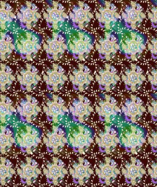 Raster illüstrasyonu. Patlayan çiçekler soyut olarak yerleştirilmiş. Raster deseni. Yumuşak, bahar çiçekleri kahverengi renklerde.