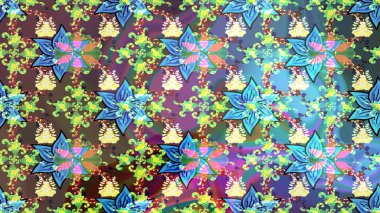 Tekstil için suluboya eskiz deseni. Şirin çiçekli, desenli, mavi renkli renkli bir eskiz deseni. El çizimi çiçek çizimi deseni (fayans)).