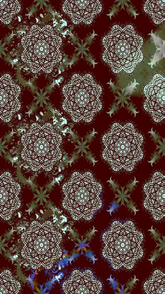 Çiçekleri, deniz kabukları, mandalaları ve suluboya efektleriyle donanma geçmişi. Eskiz modeli etnik tasarım. Yatak çarşafları, ceket, paket tasarımı, kumaş ve moda kavramları için tekstil baskısı.