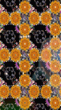 Arkaplan dokusu, duvar kağıdı, çiçek temalı siyah renkler. Soyut etnik raster çizim kalıbı. Kabile sanatı boho baskısı, klasik çiçek arkaplanı.