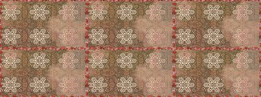 Raster Çiçek İllüstrasyonu güzel tekstil. Etnik çiçeklerle bej ve kahverengi renklerde pürüzsüz bir desen.