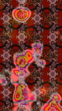 Süslü kumaş deseni. Raster deseni. Çiçekli çiçek deseni, suluboya..