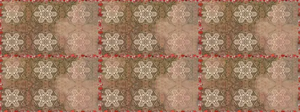 Raster Çiçek İllüstrasyonu güzel tekstil. Etnik çiçeklerle bej ve kahverengi renklerde pürüzsüz bir desen.