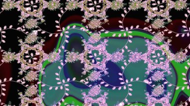 Çiçekli karalama şeklinde Raster çiçek deseni. Yumuşak, yeşil renkli bahar çiçekleri. Raster illüstrasyonu.