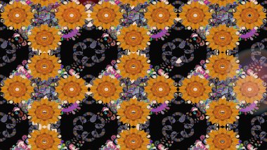 Küçük çiçekteki sevimli çiçek deseni. Siyah renkli çiçekler. Raster illüstrasyonu.