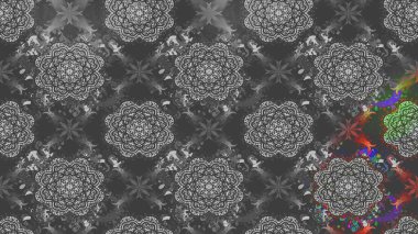 Çiçek desenli çizim. Raster illüstrasyonu. Gri renkli Asya tekstili.