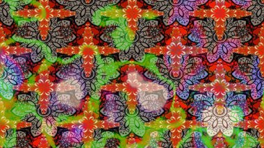 Etnik Mandala havlusu. Raster Henna tarzı. Tebrik kartı geçmişi, boyama kitabı, arkaplan ve tekstil için kullanılabilir. Taslak süsleme izi. Sınır Hindistan çiçek desenli paisley patentli.