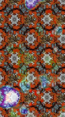 Raster çiçek desenli çiçek deseni, yapraklar, dekoratif elementler, sıçrama, lekeler, el çizimi kontur çizgileri ve Doodle çizim stili, grafik raster çizim çizimi.